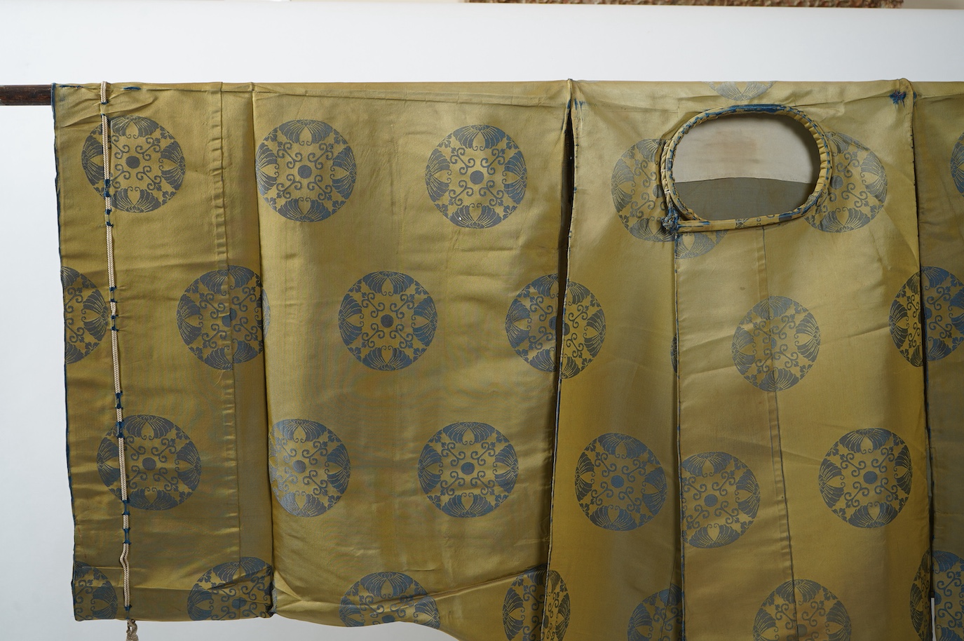 Two 1880-1920 Japanese green silk damask Kariginu, ‘hunting cloth’ robes, worn not as ‘hunting robes’ at this period, but as day wear for high ranking male Imperial Court nobles, traditionally worn with a sash at the wai